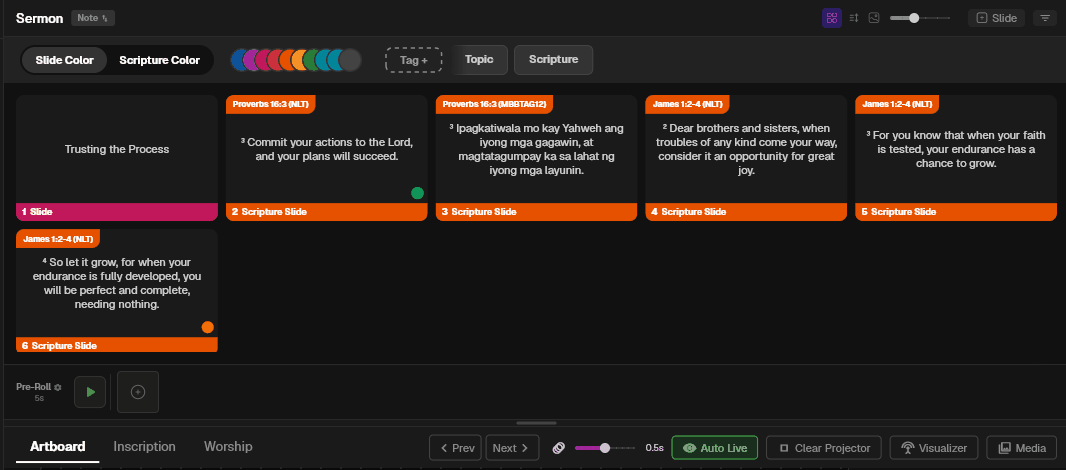 Adding tags, creating slides, and applying colors