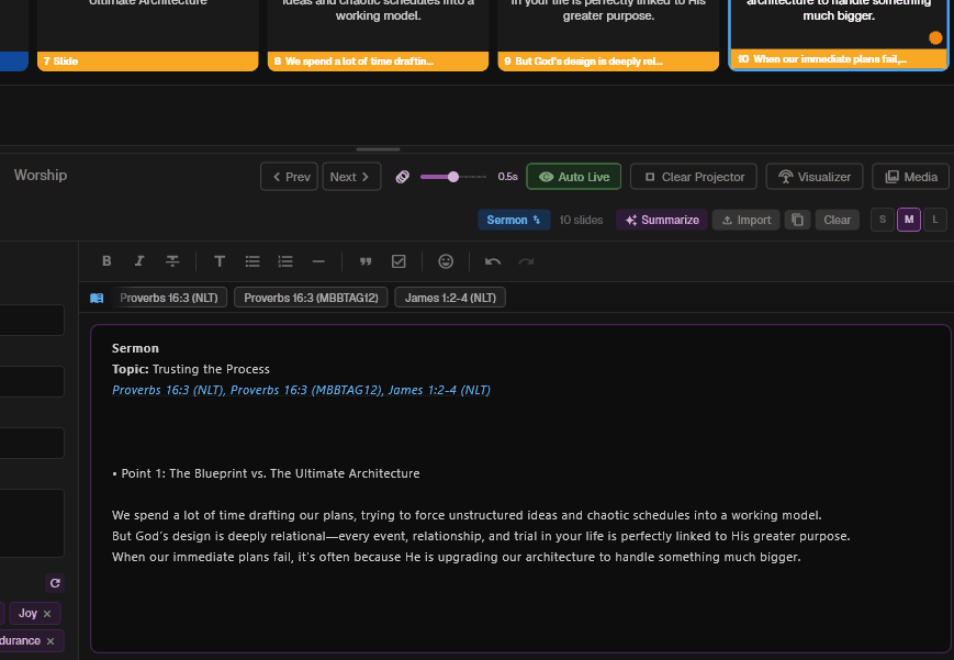 Importing a message verse
