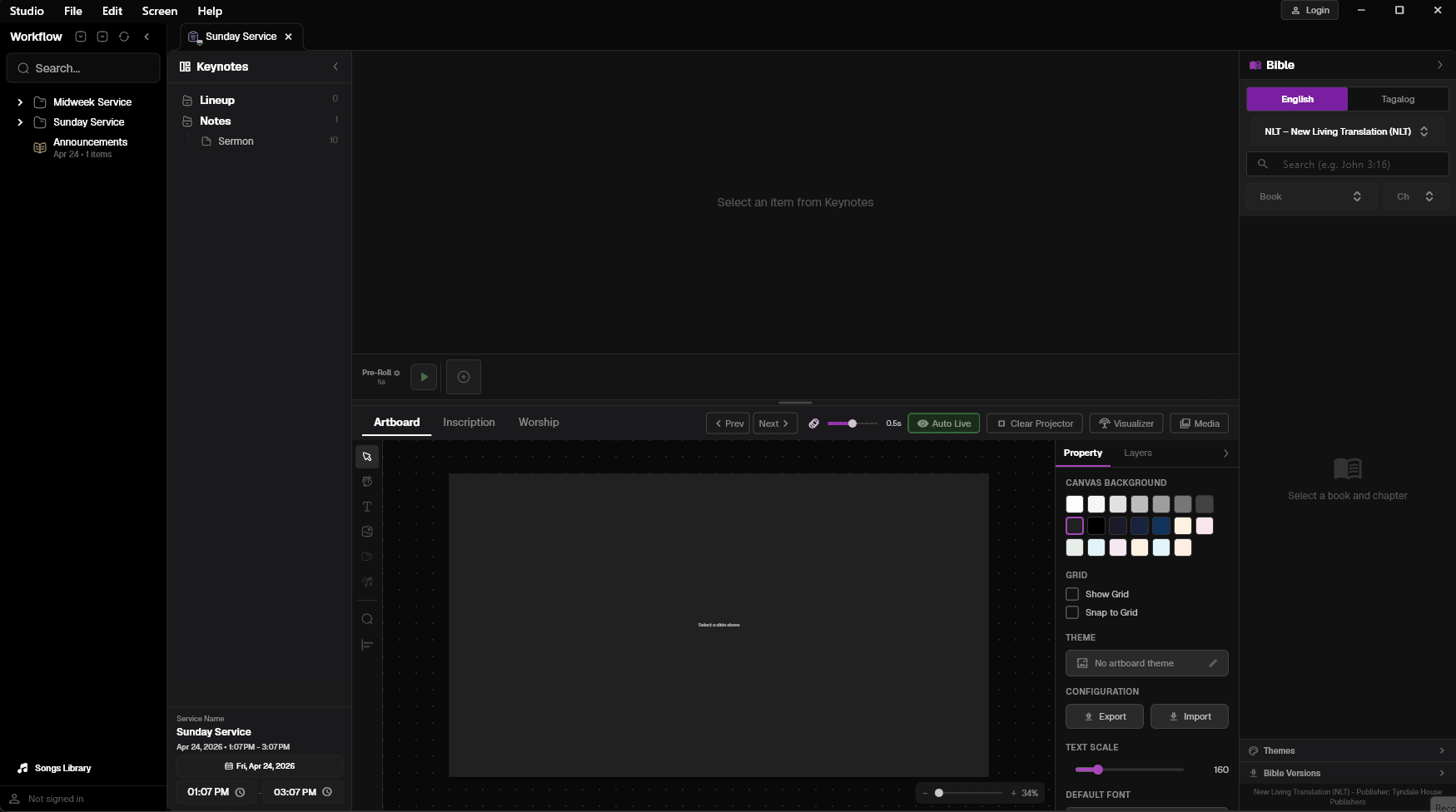 Importing local songs and using the Worship tab